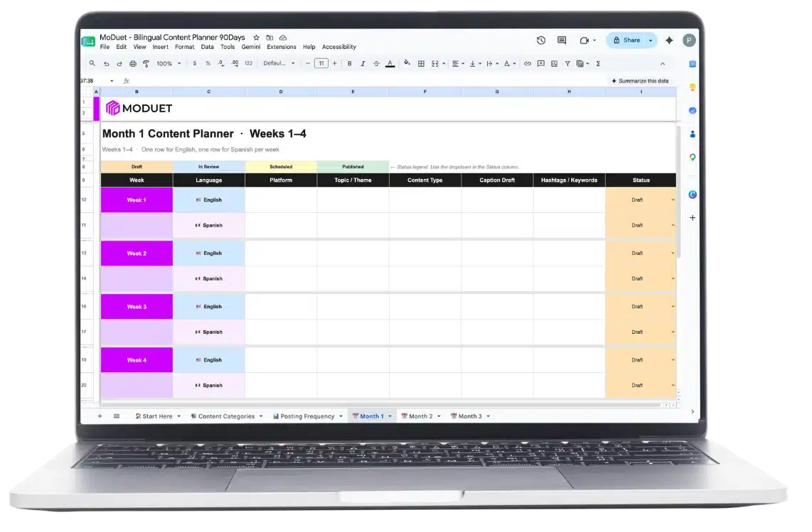 Bilingual Content Planner – MoDuet Preview of MoDuet's Bilingual Content Planner